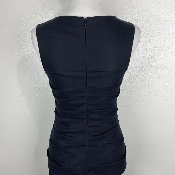 Nicole Miller Artelier Dress Women 4 Black Sleeveless Midi Drape Solid LBD Linen - Picture 12 of 14